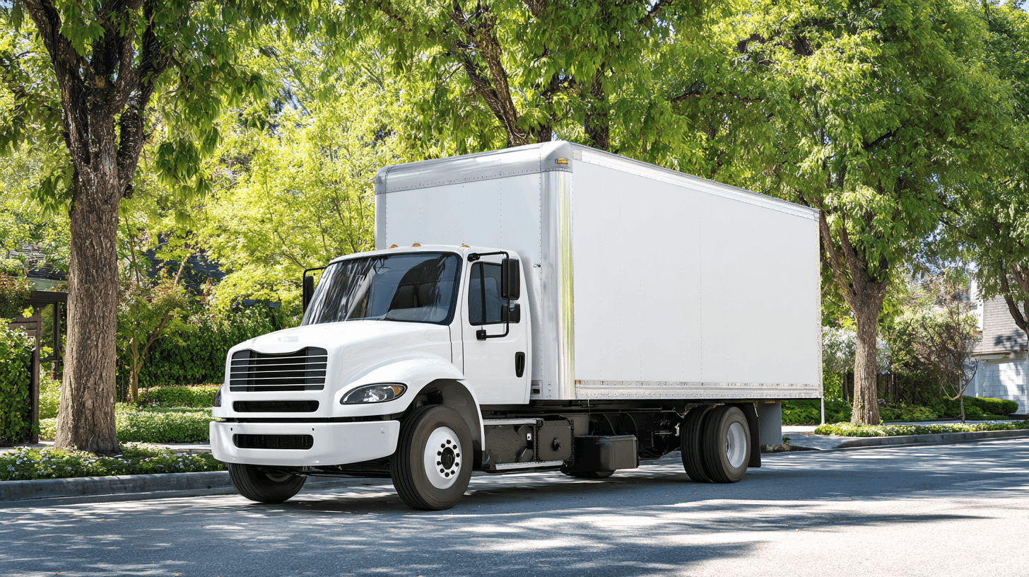 Bay Area hauling & moving services featuring professional box truck parked on residential street